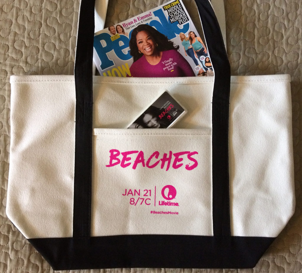 The gift bag was of course a beach bag, filled with handkerchiefs and an issue of People Magazine.