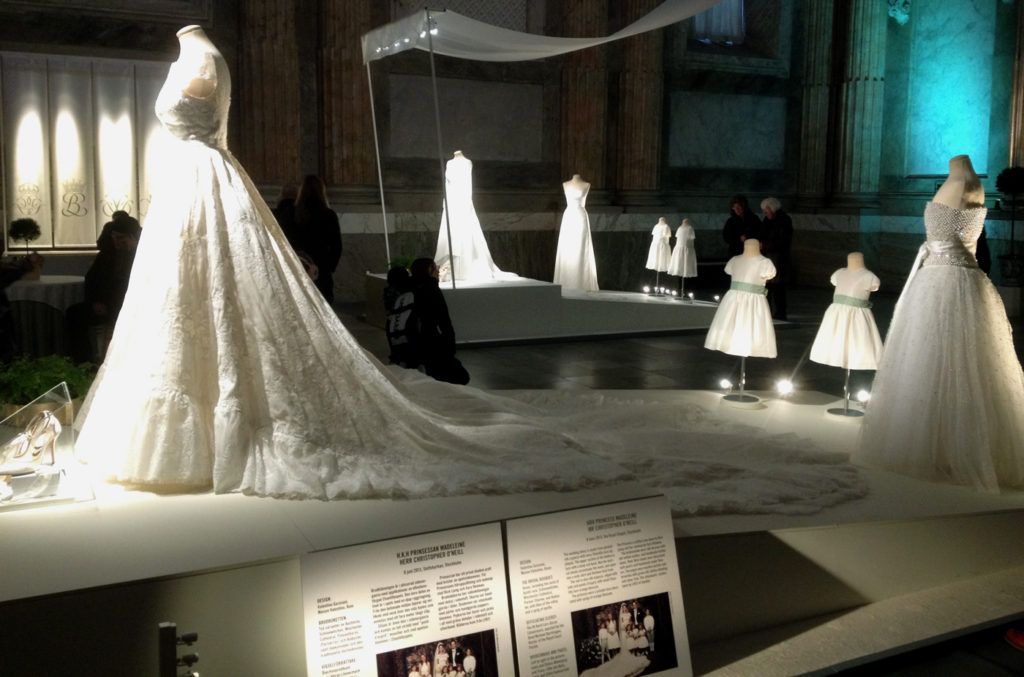 Princess Madeleine's wedding dress and the dress she wore at the party. In the background Princess Sofia's wedding dress.