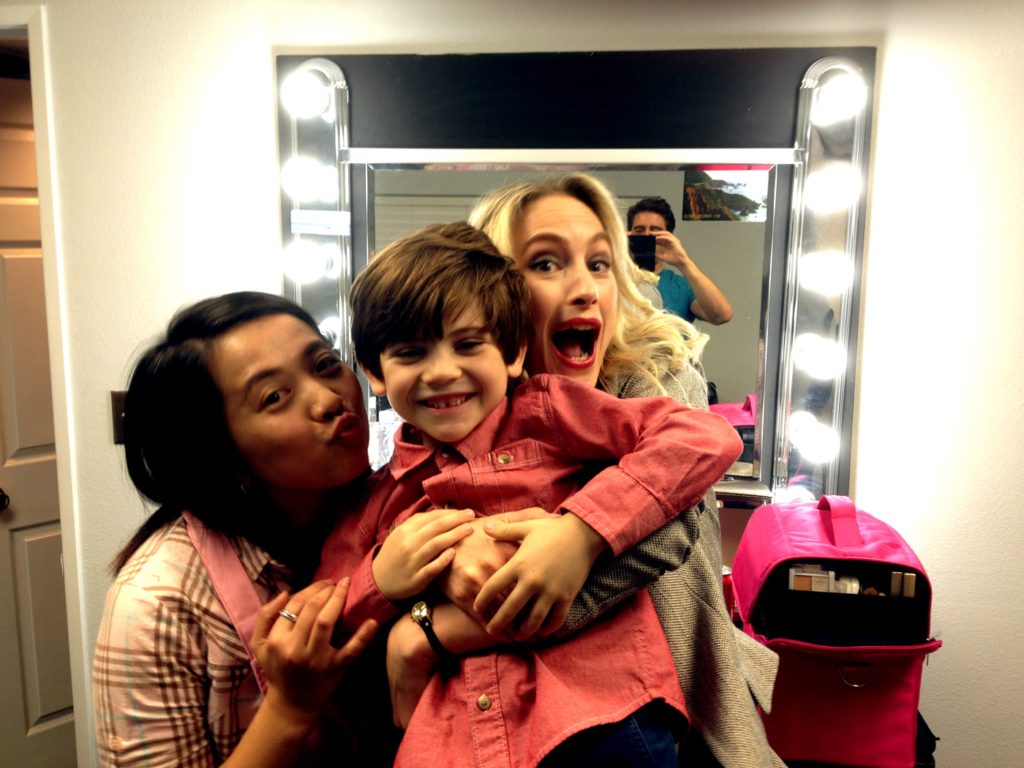 Having a bit of fun in the makeup room.