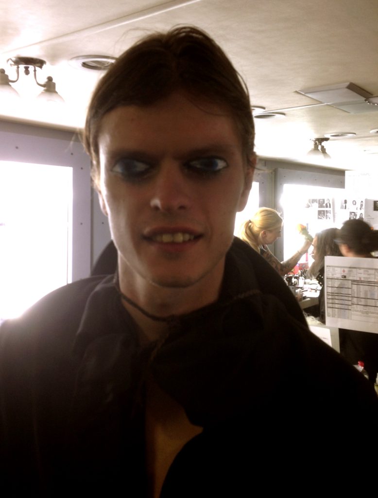 The lead actor Anton with his eyes closed.