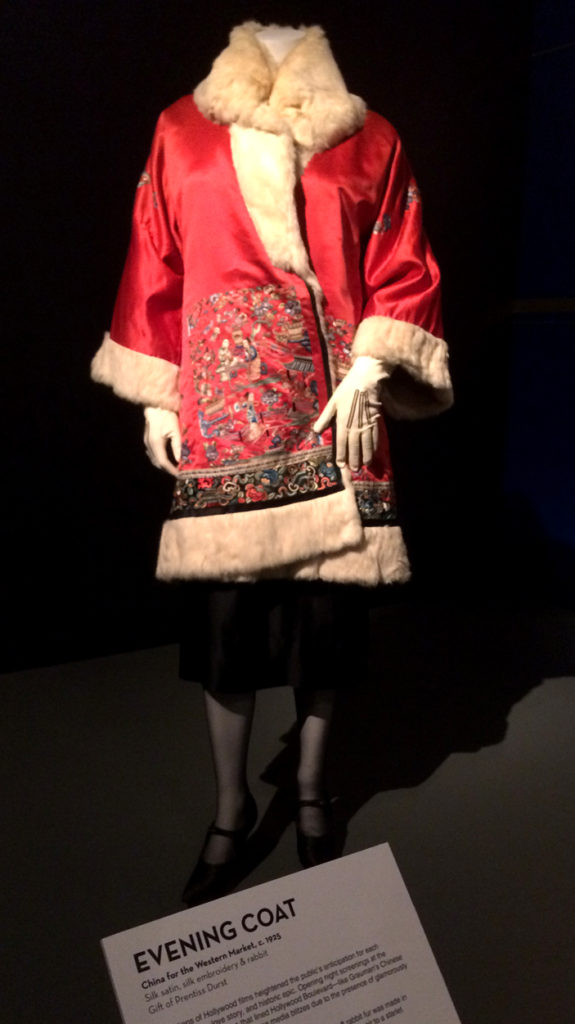 An evening coat at the Exotica part of the exhibition, showcasing costumes with exotic inspiration from the 1920's.