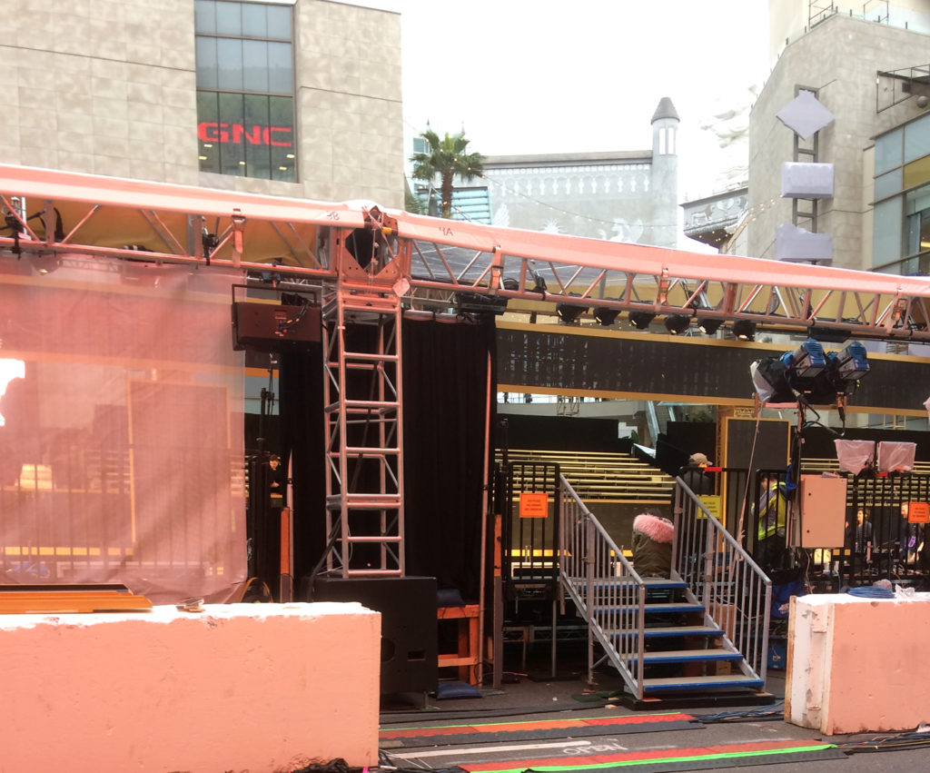 The bleachers where the red carpet audience will be tomorrow.