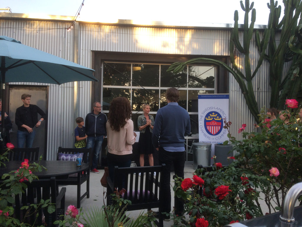 Gudrun, chair of SACC-LA, introduces Fredrik of Chimney Group LA.