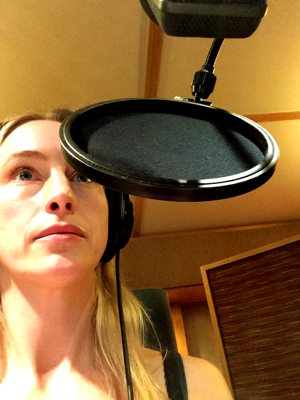 In the recording studio doing voice overs.