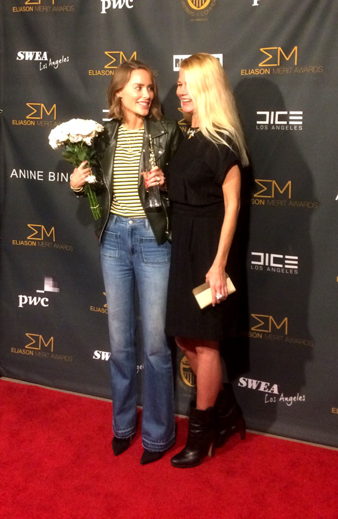 The winner Anine Bing with Gudrun Giddings, chair of SACC-LA.