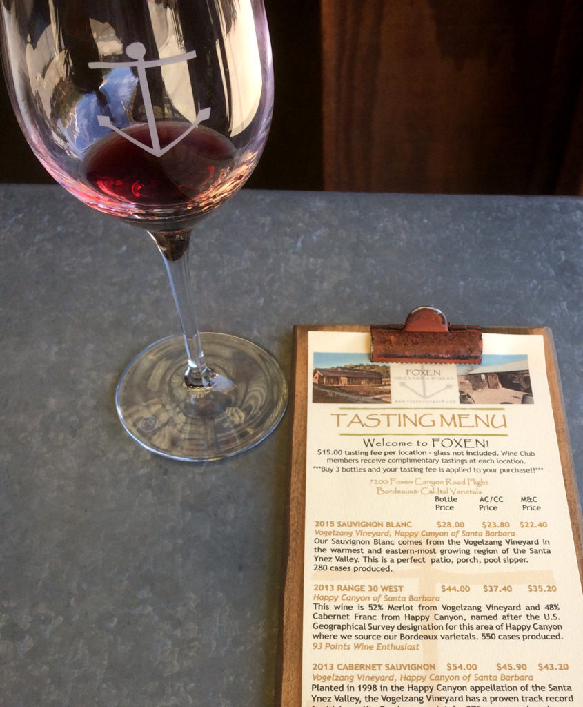 The tasting menu at Foxen 7200.